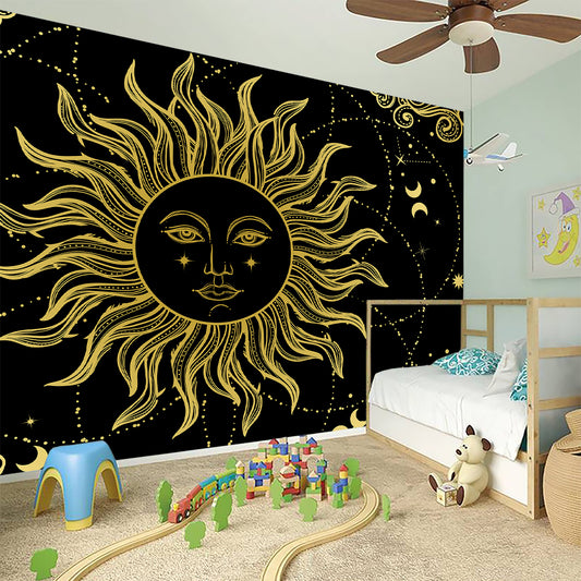 Black And Gold Celestial Sun Print Wall Sticker