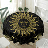 Black And Gold Celestial Sun Print Waterproof Round Tablecloth