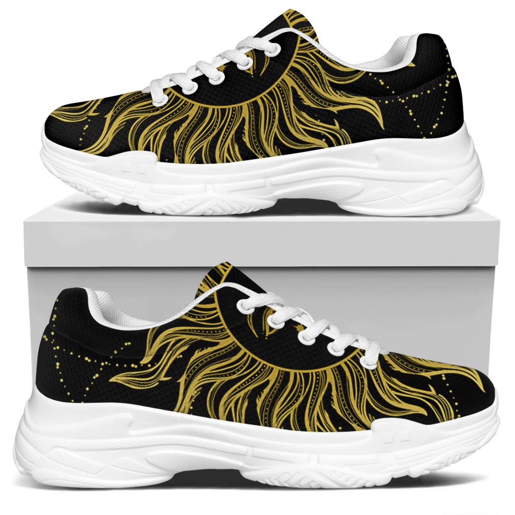 Black And Gold Celestial Sun Print White Chunky Shoes