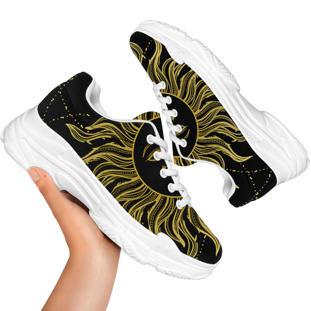 Black And Gold Celestial Sun Print White Chunky Shoes