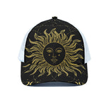 Black And Gold Celestial Sun Print White Mesh Trucker Cap