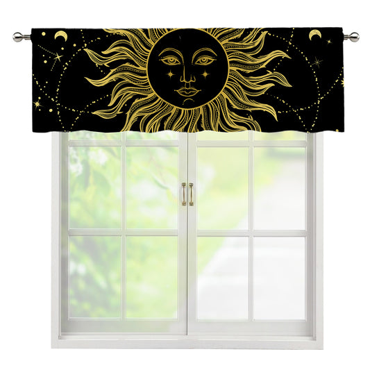 Black And Gold Celestial Sun Print Window Valance