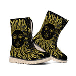 Black And Gold Celestial Sun Print Winter Boots