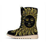 Black And Gold Celestial Sun Print Winter Boots