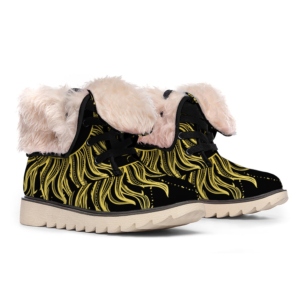 Black And Gold Celestial Sun Print Winter Boots