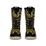 Black And Gold Celestial Sun Print Winter Boots