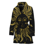Black And Gold Celestial Sun Print Women's Bathrobe