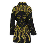 Black And Gold Celestial Sun Print Women's Bathrobe