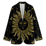 Black And Gold Celestial Sun Print Women's Blazer
