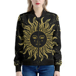 Black And Gold Celestial Sun Print Women's Bomber Jacket