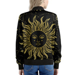 Black And Gold Celestial Sun Print Women's Bomber Jacket