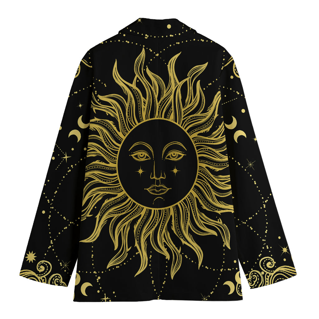 Black And Gold Celestial Sun Print Women's Cotton Blazer