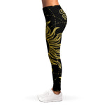 Black And Gold Celestial Sun Print Women's Leggings