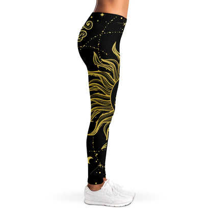 Black And Gold Celestial Sun Print Women's Leggings