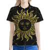 Black And Gold Celestial Sun Print Women's Polo Shirt