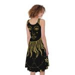 Black And Gold Celestial Sun Print Women's Sleeveless Dress