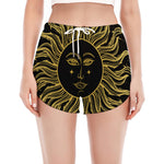 Black And Gold Celestial Sun Print Women's Split Running Shorts