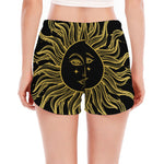 Black And Gold Celestial Sun Print Women's Split Running Shorts