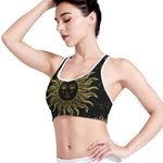 Black And Gold Celestial Sun Print Women's Sports Bra