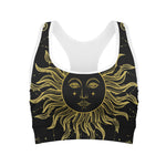 Black And Gold Celestial Sun Print Women's Sports Bra
