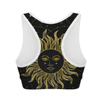 Black And Gold Celestial Sun Print Women's Sports Bra