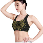 Black And Gold Celestial Sun Print Women's Sports Bra