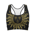 Black And Gold Celestial Sun Print Women's Sports Bra