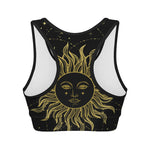 Black And Gold Celestial Sun Print Women's Sports Bra
