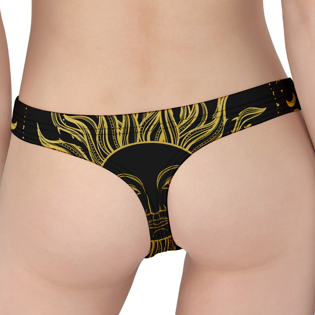 Black And Gold Celestial Sun Print Women's Thong