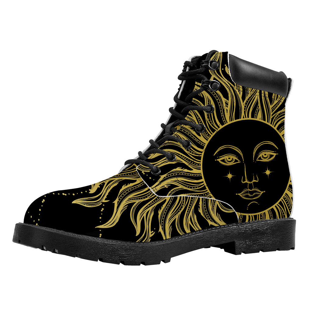 Black And Gold Celestial Sun Print Work Boots