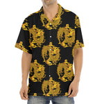 Black And Gold Dragon Pattern Print Aloha Shirt