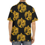 Black And Gold Dragon Pattern Print Aloha Shirt