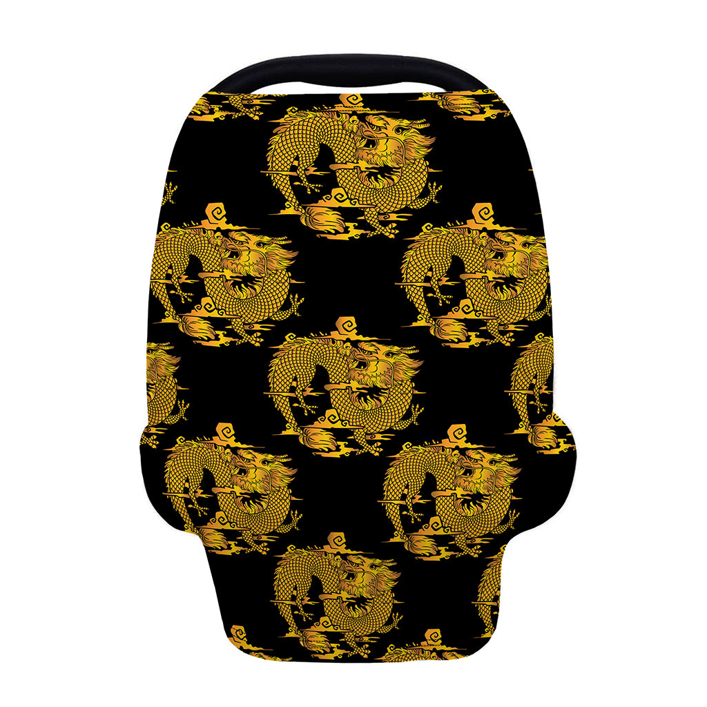 Black And Gold Dragon Pattern Print Baby Seat Cover