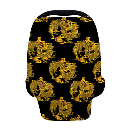 Black And Gold Dragon Pattern Print Baby Seat Cover