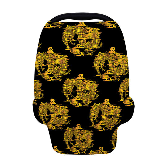 Black And Gold Dragon Pattern Print Baby Seat Cover