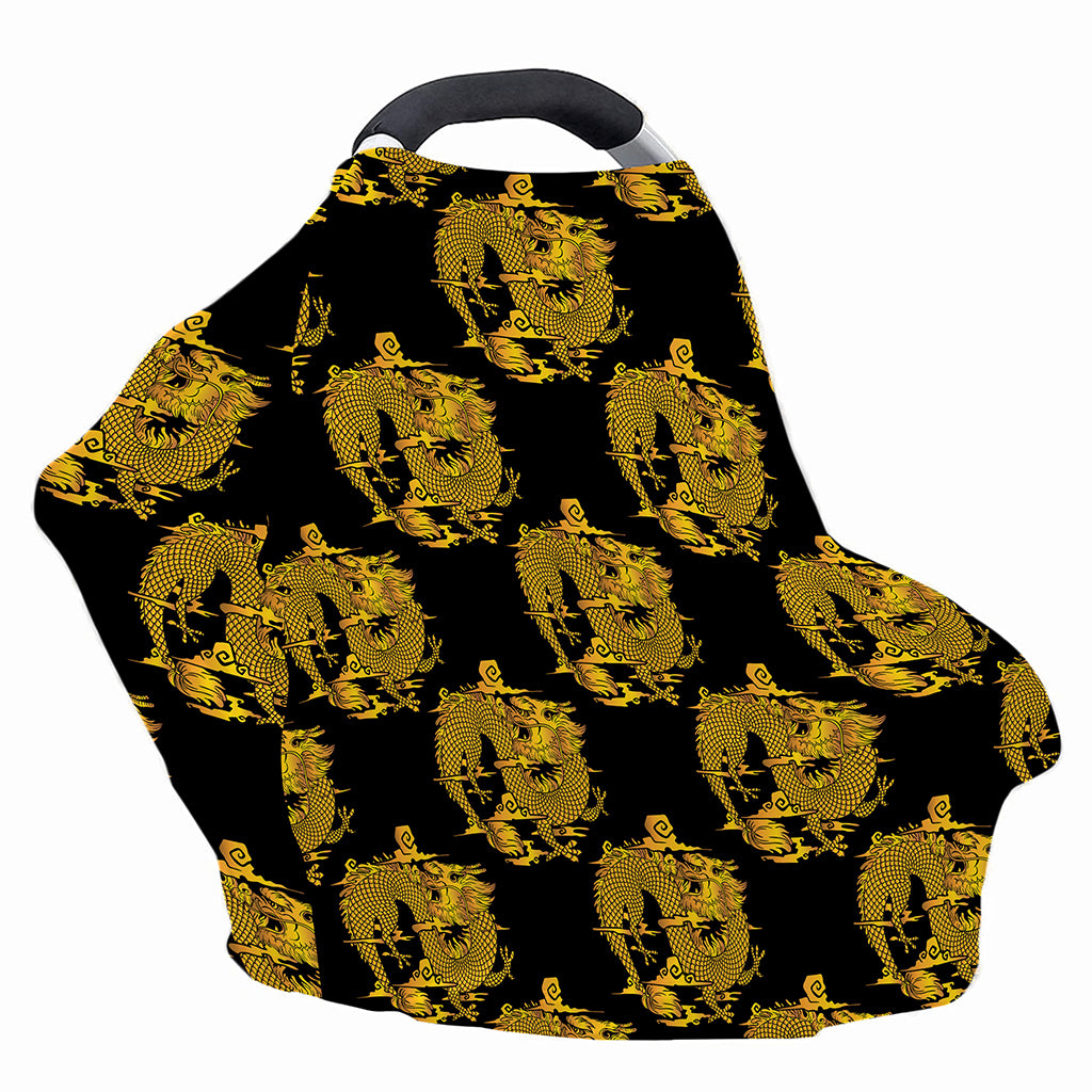 Black And Gold Dragon Pattern Print Baby Seat Cover