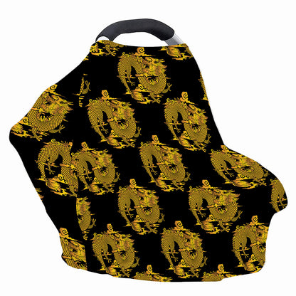 Black And Gold Dragon Pattern Print Baby Seat Cover