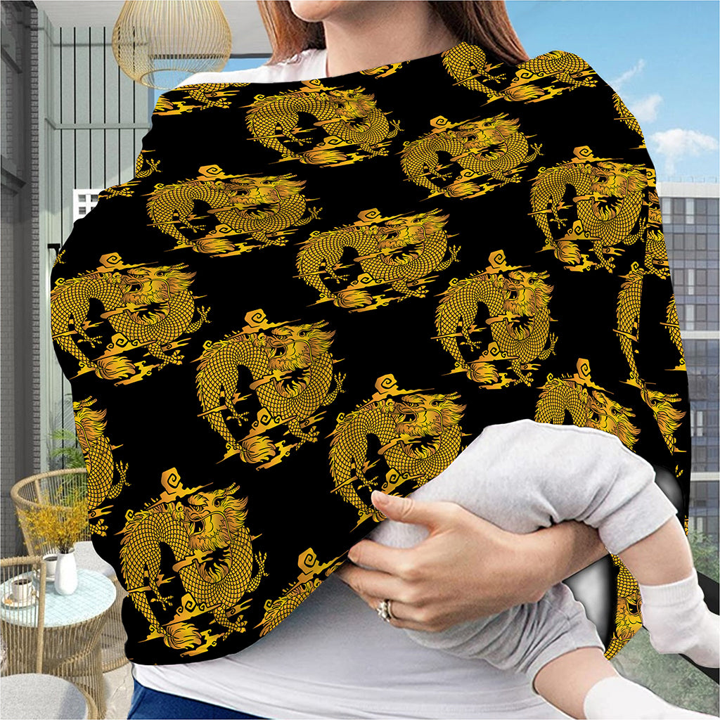 Black And Gold Dragon Pattern Print Baby Seat Cover
