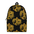 Black And Gold Dragon Pattern Print School Backpack