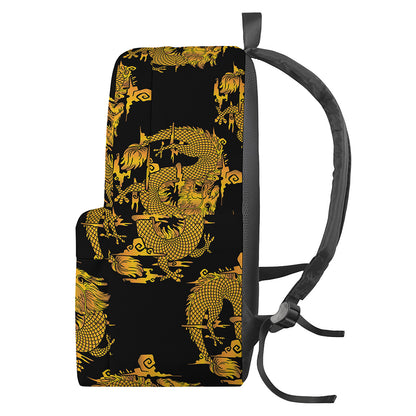 Black And Gold Dragon Pattern Print Backpack
