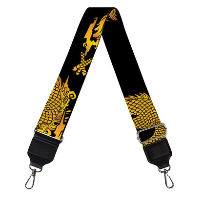 Black And Gold Dragon Pattern Print Bag Strap