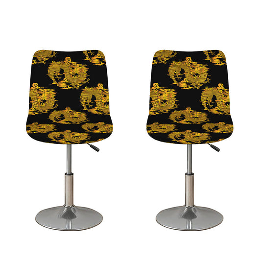 Black And Gold Dragon Pattern Print Bar Stool Covers