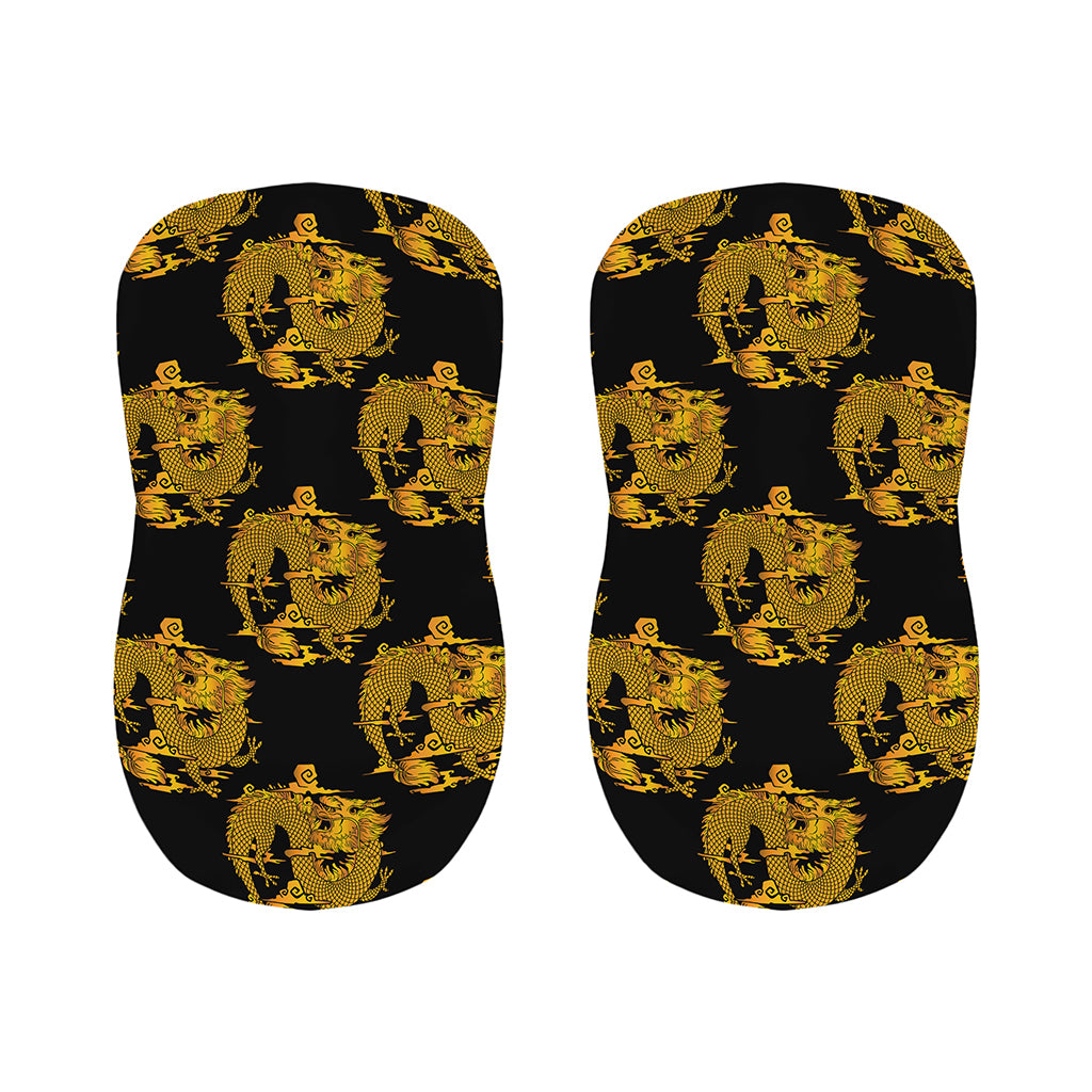 Black And Gold Dragon Pattern Print Bar Stool Covers