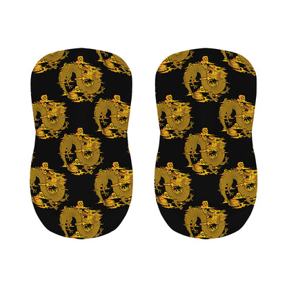 Black And Gold Dragon Pattern Print Bar Stool Covers