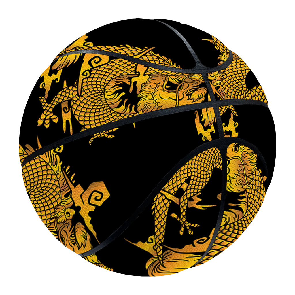 Black And Gold Dragon Pattern Print Basketball