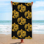 Black And Gold Dragon Pattern Print Beach Towel