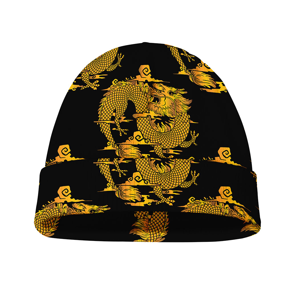 Black And Gold Dragon Pattern Print Beanie