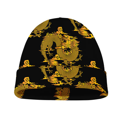 Black And Gold Dragon Pattern Print Beanie