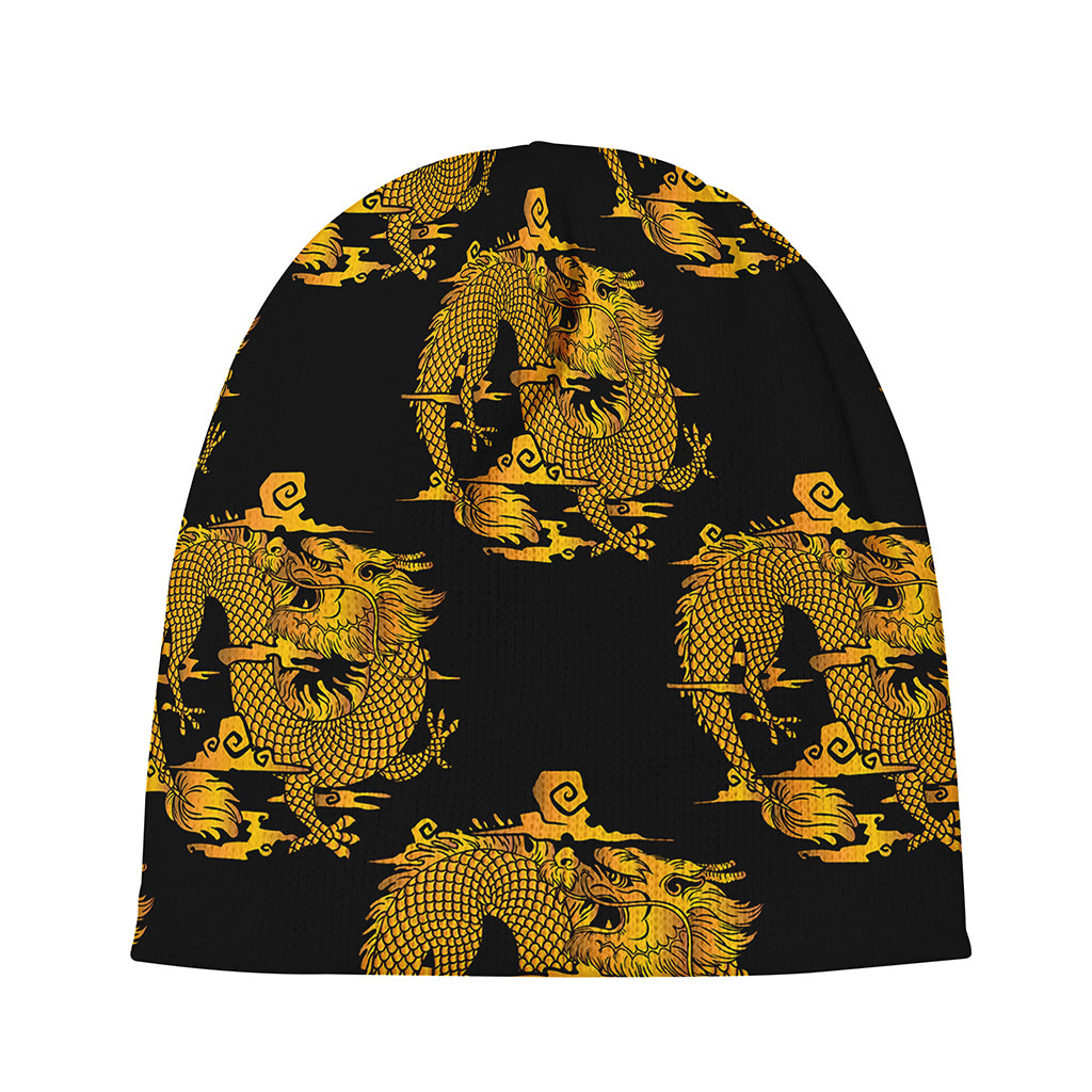 Black And Gold Dragon Pattern Print Beanie