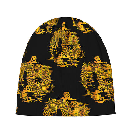 Black And Gold Dragon Pattern Print Beanie